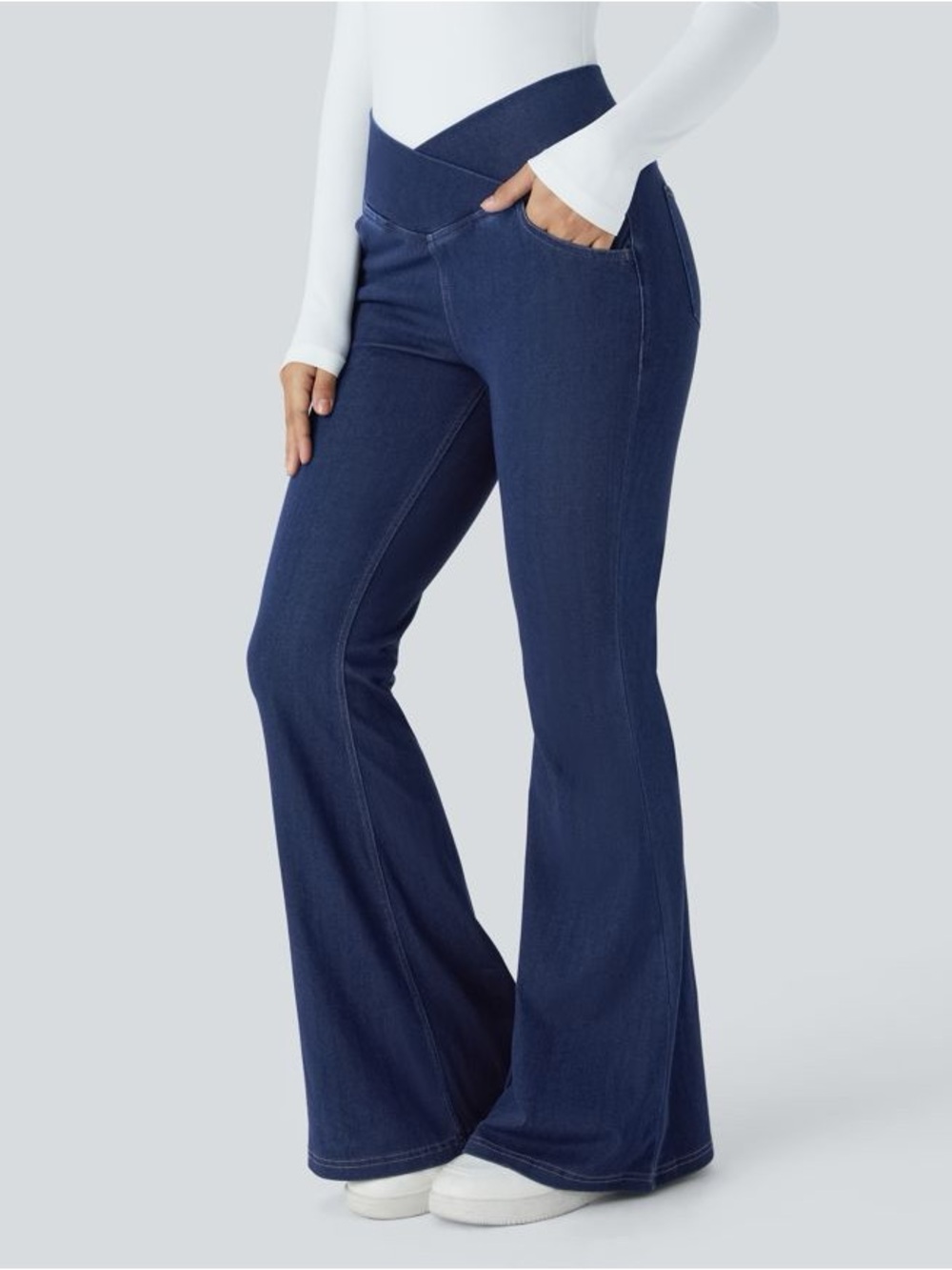 HALARA Women's Dark Blue Flare Wide Leg Jeans-Style Leggings